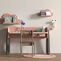 Pink Kids Desk With Cloud Shaped Shelves Blue Lamp And Wooden Chair