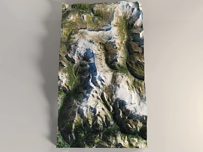 Micro Terrain 3D Model With Mountain Valleys And Green Vegetation Details 3d model