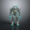 Cybernetic Creature Character With Spiked Metallic Armor Blue Glowing Parts And Mechanical Limbs