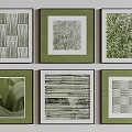 Modern Abstract Paintings Green Framed Six Piece Set With Geometric Patterns Textured Lines 3d model