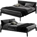 Modern Black Frame Double Bed With Gray Bedding Pillows And Blanket 3d model