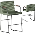 Modern Green Bar Stools With Metal Frame Wooden Armrests Ribbed Seat And Backrest