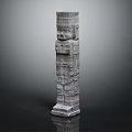 Ancient Stone Carved Figure Column With Human Face Design And Intricate Patterns 3d model
