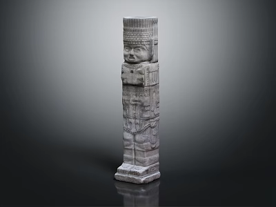 Ancient Stone Carved Figure Column With Human Face Design And Intricate Patterns 3d model