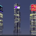 Future Architecture Modern Skyscrapers With Illuminated Design Colorful Billboards And Unique Structure