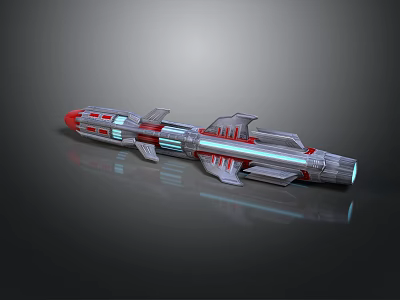 Red Silver Interstellar Spaceship with Blue Luminous Stripes and Futuristic Design Elements 3d model