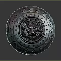 Round Lion Head Carving Decorative Ornament Set With Geometric Pattern Rivet Details Metallic Gradient Finish