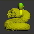 Green Snake With Pink Bow On Head Coiled On Shiny Black Surface