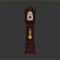 Ornate Red Traditional Grandfather Clock Featuring Carved Details And Gold Pendulum