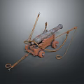 Old Cannon Historical Military Weapon With Wooden Wheels Metal Barrel And Ropes