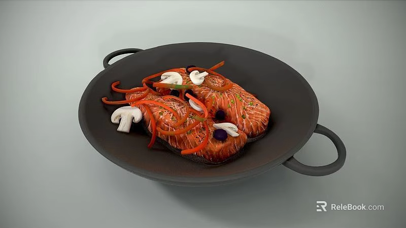 Pan Seared Salmon Fillets With Mushrooms Bell Peppers And Fresh Seasonings 3d model 
