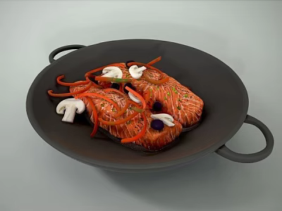 Pan Seared Salmon Fillets With Mushrooms Bell Peppers And Fresh Seasonings 3d model