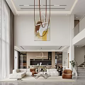 Modern Duplex Living Room Interior With High Ceiling Art And Staircase 3d model