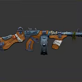 Artistic Decorative Blue And Orange Gun With Ornate Patterns Wooden Grip And Metal Barrel