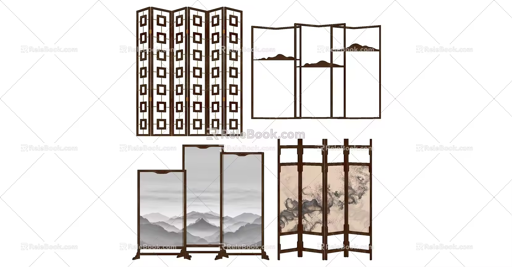 New Chinese Landscape Painting Picture Screen Partition 3d model