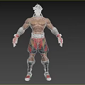 Muscular Shirtless Man In Red Shorts With Wrist Wraps And Knee Pads