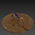 Muddy Blue And Orange Motorcycle With Mountain Background And Sky