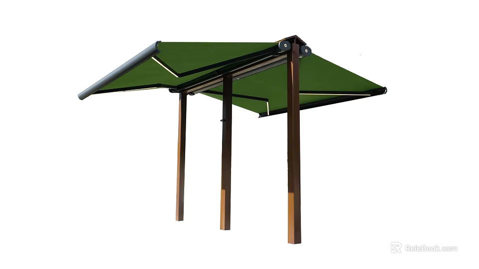 Green Architectural Awning Structure With Metal Support Frame And Canvas Cover Design 3d model 