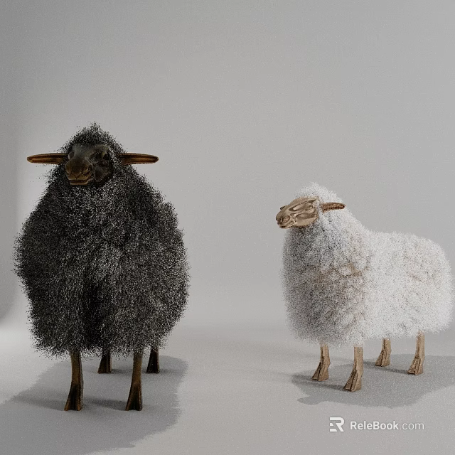 Creative Fluffy Sheep Shaped Sofa Stool With Solid Wood Legs For Cozy Modern Home Decoration 3d model 