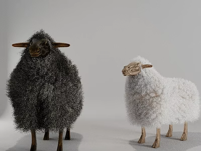 Creative Fluffy Sheep Shaped Sofa Stool With Solid Wood Legs For Cozy Modern Home Decoration 3d model