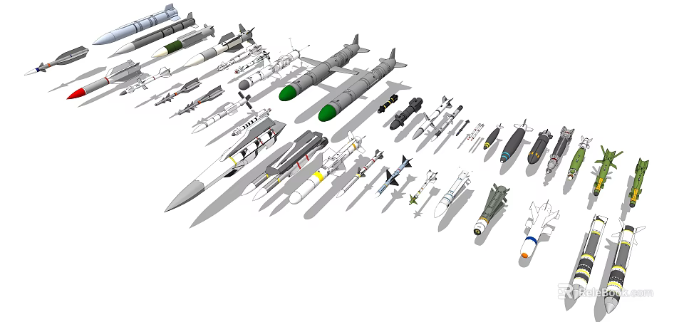Assorted Military Weapons Collection Featuring Missiles Rockets Bombs And Drones On 3d model
