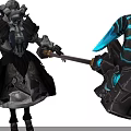 Game Movie Character In Mechanical Armor With Glowing Blue Weapon And Intricate Design