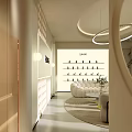 Elegant Modern SPA Sauna Interior With Cozy Sofa Circular Pendant Lights And Textured Rug