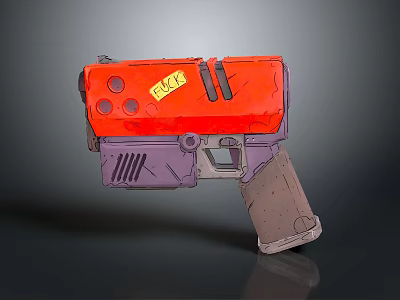 Red And Purple Flux Toy Gun With Holes Striped Details And Label 3d model