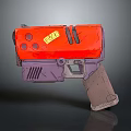 Red And Purple Flux Toy Gun With Holes Striped Details And Label