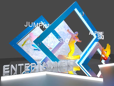 Dynamic Alpine Ski Entertainment Scene Featuring Jumpin Elements And Skiers In Blue Frames 3d model