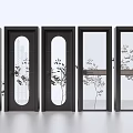 Modern Hinged Doors With Glass Panels Black Frames And Decorative Plant Patterns 3d model