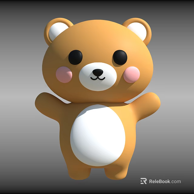 Cute Yellow Cartoon Bear With White Ears And Open Arms 3d model 