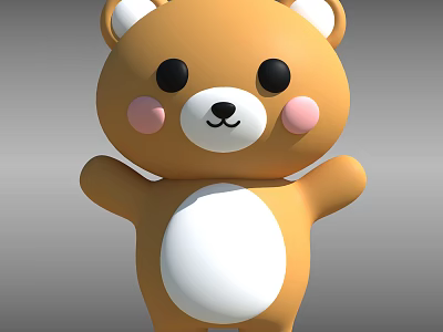 Cute Yellow Cartoon Bear With White Ears And Open Arms 3d model