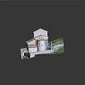 Traditional Style Residential Building With Red Tile Roof Stone Walls Arched Doors And Garden Yard