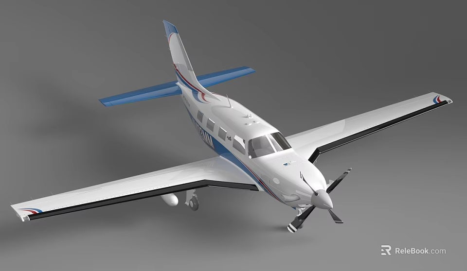 Small Commercial Airliner with Blue White Red Livery Single Propeller Fixed Wings Exterior Design 3d model 
