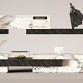 Sleek Reception Desks with Marble Countertops Black Stands and Decorations Like Small Potted Plants Sculptures