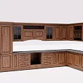 Classic Wooden Kitchen Corner Cabinets With Glass Doors And Drawers Design