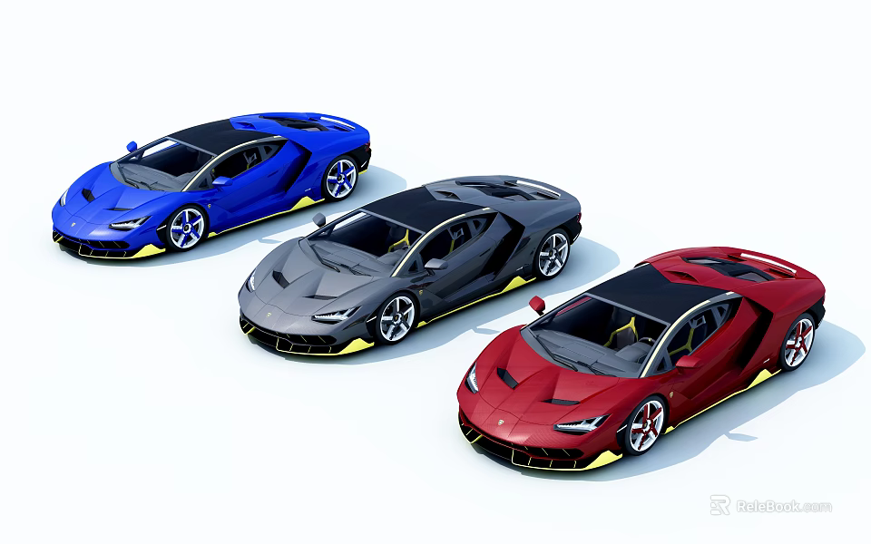 Luxury Sports Cars Featuring Blue Gray Red Colors Sleek Design And Yellow Wheels 3d model 