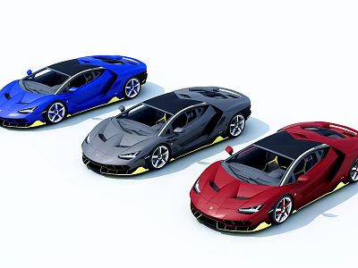 Luxury Sports Cars Featuring Blue Gray Red Colors Sleek Design And Yellow Wheels 3d model