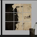 Modern Abstract Painting With Multi Panel Dark And Light Grunge Texture Design 3d model