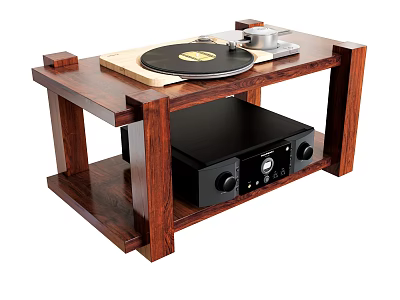 Premium Audio Speaker System With Vinyl Turntable And Record On Wooden Stand 3d model