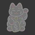Neon Style Maneki Neko Cat With Waving Paw Collar And Gold Coin
