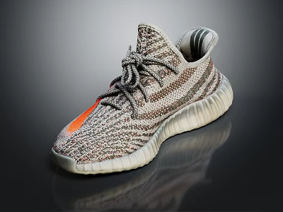 Modern Knitted Sneakers With Gray Laces Orange Accent And White Sole 3d model
