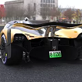 Yellow Modern Supercar With Aerodynamic Body And Green License Plate