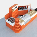 Stylish Orange Retail Store Interior With Counter Display Columns And Signage