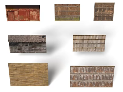 Rustic Decorative Wall Panels With Wooden Bamboo And Weathered Textured Designs 3d model