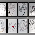 Stylish Female Line Art Portraits With Hairstyles Accessories And Wall Frames