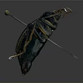 Detailed View Of Blue Green Striped Beetle With Metallic Shiny Exoskeleton On Dark Background