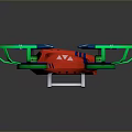 Vibrant Quadcopter Drone With Red Body Blue Propeller Arms Green Protective Rings And Yellow Wheels