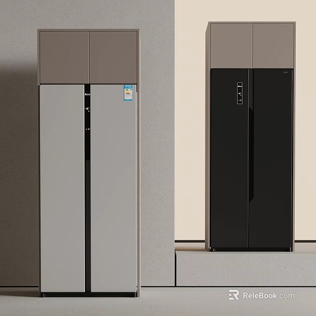 Modern Style Double Door Refrigerators in Gray And Black Side by Side 3d model